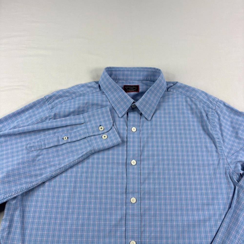 UNTUCKit Shirt Mens Large Blue Plaid Button Up Stretch Performance Casual Preppy